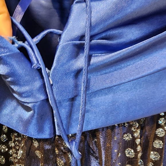 Hailey Logan Adrianna Papell navy blue sparkle long evening dress strapless 9/10 - Picture 13 of 16